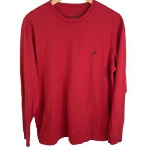 Nautica Mens M Long Sleeve Tee Cotton Red